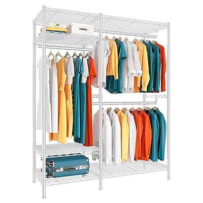 ワードローブ ハンガーラック コートハンガー 衣類収納 省スペース コート掛け 棚板高さ調節 大容量 棚付き おしゃれ (ホワイト, 194*114*42cm)