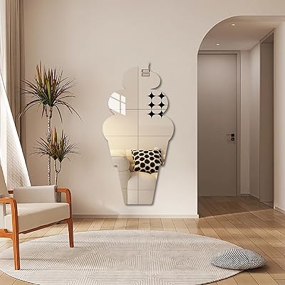 SEKIDAR 全身鏡 アイスクリーム形 割れないアクリルミラー 飛散防止 どこでも貼れる 浴室/玄関用 穴あ..