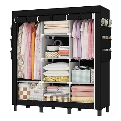ワードローブ 頑丈 ハンガーラック カバー付き 防湿防塵防カビ不織布 クローゼット 大容量 多機能 耐荷重 多層収納整理 衣柜 寮寝室服収納 簡単...