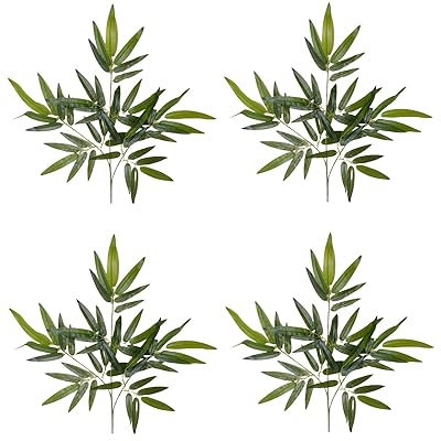 DIFEIUKI 造花 七夕飾り 笹竹 4本セット 48枚葉/本 竹の葉 人工葉っぱ フェイクグリーン 飾り笹 人工観葉植物 本物そっくり 夏祭り 七夕飾り お盆 パーティー装飾 インテリア 撮影小道具 人工竹 長さ約60cm