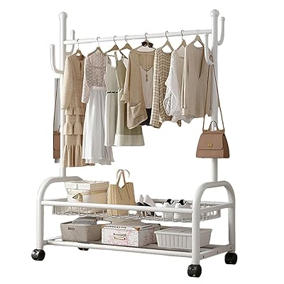 ハンガーラック おしゃれ 頑丈 キャスター付き 棚付き パイプハンガー 組み立てが簡単 高耐荷重 倒れない 防サビ 洋服ラック 大容量 幅100cm 多機能収納...
