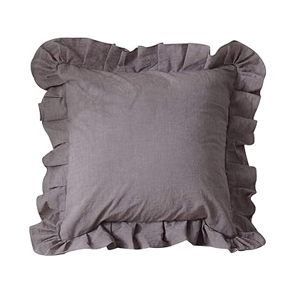 クッションカバー 60×60cm おしゃれ ピローケース ホワイト フリル付き 結婚式 薄い (ブラウン, 60×60cm)