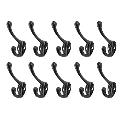 フック 壁掛け アンティーク調 フック 10個セット コート 帽子 洋服掛け フック 玄関 浴室 寝間 キッチン用 ウォールフック 吊り下げ収納 落下防止 ネジ付き (ブラック)