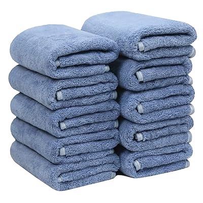 フェイスタオル マイクロファイバー 10枚セット 約35X75cm 柔らかい ふわふわ 高速 吸水 速乾 通気 人気 家庭/業務用 (ブルー)