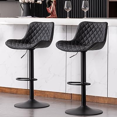 Kidol & Shellder カウンターチェア 2脚セット 昇降式 バーチェア PUレザー 背もたれ付き カウンター椅子 高さ調節可能 360度回転 ハイス...
