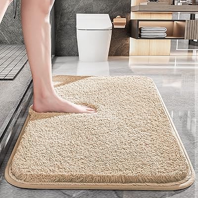 slefancy バスマット お風呂マット 足ふきマット ソフト 玄関マット 超厚い 吸水速乾 滑り止め ふわふわ 洗える 丸洗い可能 無地 洗面所 脱衣所 浴室 キッチン 台所 （50cm*80cm ベージュ）