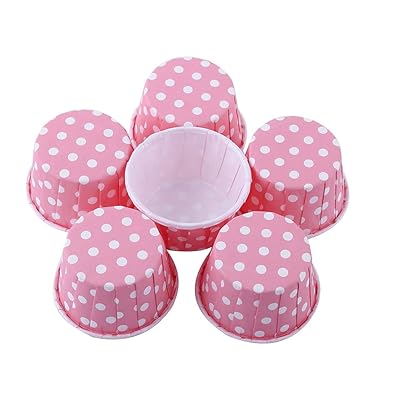 ケーキカップ ケーキ型 ベーキングカップ 耐油 誕生日 結婚式 紙ケーキカップ (ピンクのドット)