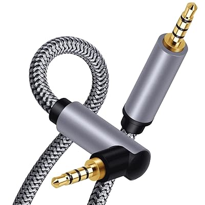 3.5mm オーディオケーブル 片側L型 4極/TRRS ヘッドホンケーブル AUXケーブル 3.5mm オス-オス ステレ..