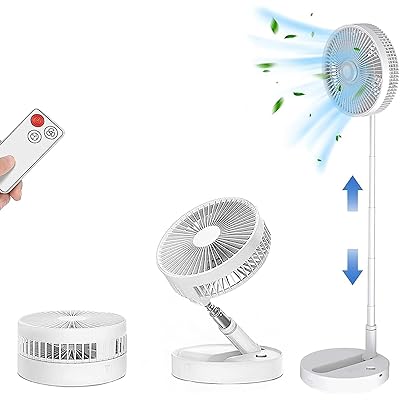 高さ調整可能、折り畳み式 卓上折りたたみ扇風機、USB充電式 卓上扇風機 リビング扇風機、コードレスと..