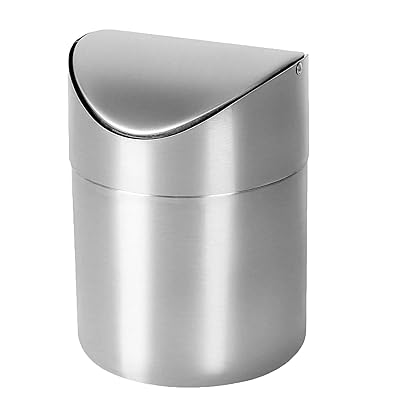 Prudencrose 卓上ミニゴミ箱 ステンレス製 スイング式蓋付き コンパクト ごみ入れ デスク用 車内/キッチン/洗面台対応 （シルバー）