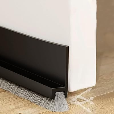 Nricrlus 隙間テープ ドア下部 すきまテープ 隙間風防止テープ すきま風防止 厚手 防虫 防風対策 冷暖房効率アップ 冷気遮断 強力粘着 長さ調整可能 ドア 引き戸 窓 扉用 (ブラック, ブラシ付き)