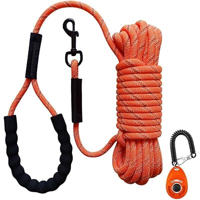 LIWEGHT 犬訓練ベルト5メートル10メートル15メートル（15フィート30フィート50フィート）反射超長ロープ外犬キャンプ安全裏庭ロープ犬訓練クリック器（10メートルオレンジ）