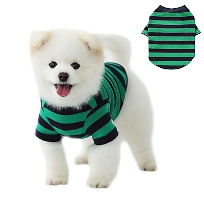 DICOCO 犬 服 犬の服 犬用Tシャツ トイプードル 服 小型犬 春夏秋 ボーダー柄 綿製 ペット服 犬服 ドレス・ワンピース 柔らかさ 通気性 抜け毛防止 おしゃれ かわいい 散歩 お出かけ 記念撮影 チワワ（みどり*1,S）