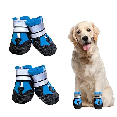 Kaseremy 犬 靴 脱げない 履かせやすい 犬の靴 散歩用 滑り止め 反射テープ付き ソフト ドッグシューズ..