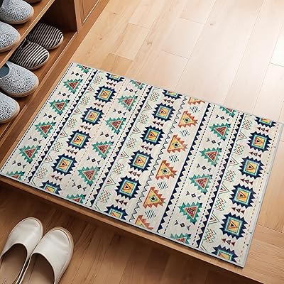 玄関マット 室内 洗える ペルシャ風 玄関まっと; 北欧 げんかんまっと おしゃれ 滑り止め 洗面所マット 防音マット オールシーズン適用 (ギャッベ柄F, 60X90CM)