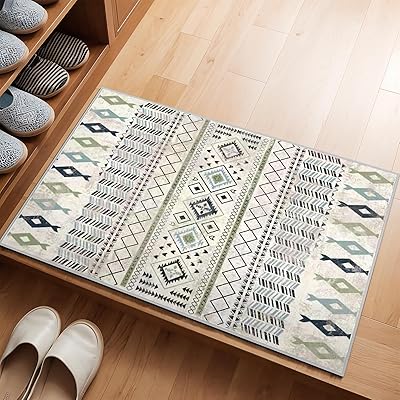 玄関マット 室内 洗える ペルシャ風 玄関まっと; 北欧 げんかんまっと おしゃれ 滑り止め 洗面所マット 防音マット オールシーズン適用 (ギャッベ柄G, 60X90CM)