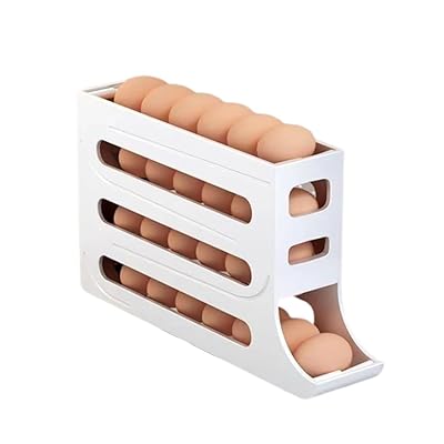 卵保管ボックス、スライド式卵保管ラック、自動ロールダウン卵保管ボックス、キッチン冷蔵庫サイドドア卵保存ラック、家庭用落下防止卵ラックブラケット (260グラム ホワイト（紙箱入り）)