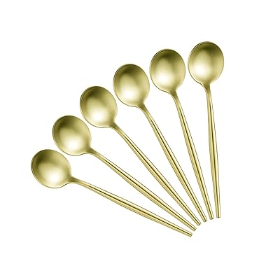 Oishia ティースプーン デミタススプーン 6本セット 13.5cm 小さめ 中空柄 軽量 おしゃれ 可愛い 18-8ステンレス 艶消し 食洗器対応 コーヒースプーン マドラースプーン (シャンパンゴールド)