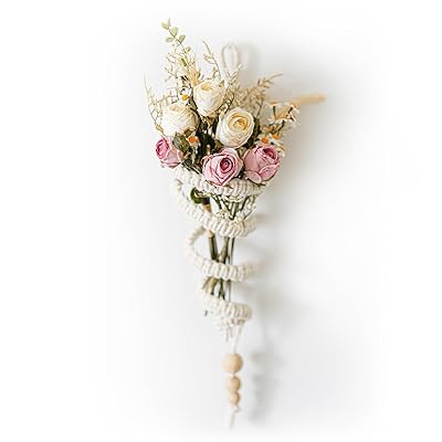 ORANGESCE 「ボヘミアン夢花」造花花束と純手織りのボヘミアンフラワーベース、フラワーインテリア、女..