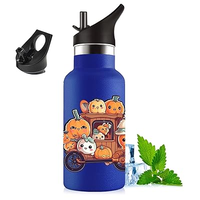 ストロー付き水筒 350ml 子供用 可愛いイラスト 二重構造 304ステンレス製 保温・保冷対応  ...