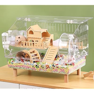 Kratpuliy ハムスターケージ 大き透明ハムスターケージ 2階建てアクリル製飼育 ハムスター ハウス 小動..