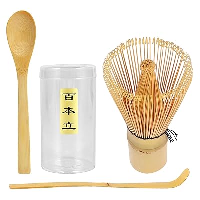 BTtime 茶せん 百本立 茶道具 3点セット 茶筌 竹製 茶杓 抹茶 粉末 泡立て器 茶道ツール 茶道用（茶筅+..