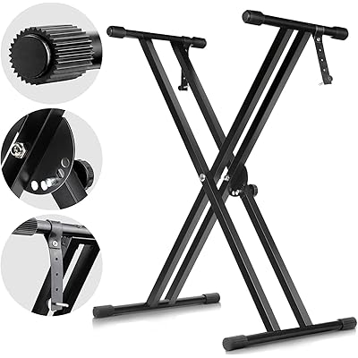 KAKETE キーボードスタンド X型 7段階高さ調整可能 電子Xピアノスタンド キーボード用スタンド キーボード台 シンセサイザー54/61/73/76/88鍵 ボード適用 Keyboard Stand ブラック ダブルレッグ 折りたたみ簡単組み立