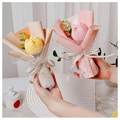 チューリップ 花束 2本セット 一輪 花束 造花 かぎ針編み 手編み 個別包装 手作りブーケ 枯れない花 糸..