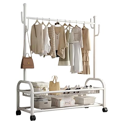 ハンガーラック おしゃれ 頑丈 キャスター付き 棚付き パイプハンガー 組み立てが簡単 高耐荷重 倒れない 防サビ 洋服ラック 大容量 幅120cm 多機能収納...