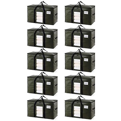 TAILI 大きいバッグ 布団収納袋 引越しバッグ 収納ケース 特大容量 透明窓 持ち手付き 衣装ケース 洋服 羽毛布団 防塵防水 折りたたみ式 カバン 省スペース 引っ越し 背負える キャンプ 旅行 耐荷重 グリーン 10個セット 100L