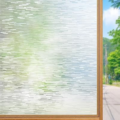 Qualsen 窓ガラス目隠しフィルム 窓用フィルム 目隠しシート めかくしシート すりガラス調 静電気吸着タイプ UVカット 貼り直し可能 寝室 玄関 窓 断熱 遮光 飛散防止 台風対策 (断線模様 44.3x200cm)