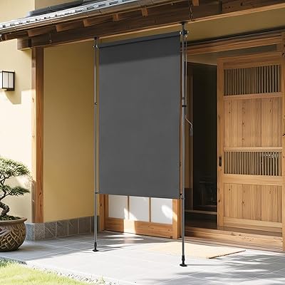 KELIXU 突っ張り式サンシェード 縦型 オーニングシェード 日除け 屋外 幅120cm ひよけ 目隠し 巻き取り..