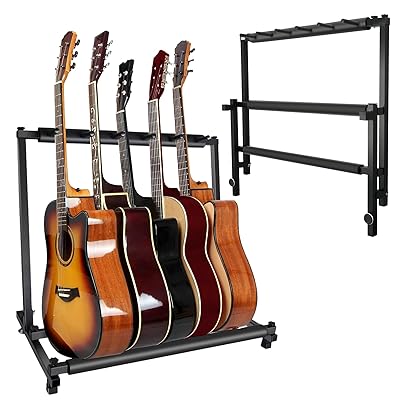 KAKETE ギタースタンド 5本収納 安定 折りたたみ式 転倒防止用ゴム付属 楽器本体に傷が付くのを防ぎま..