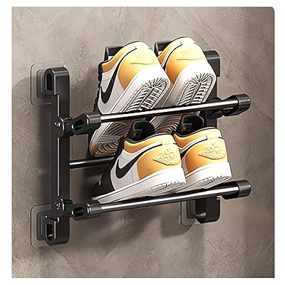 壁掛け シューズラック 収納 靴掛け スリッパラック 金属製 靴入れ 2段式 30cm 最大2足収納 穴不要 引っ掛け 粘着式 玄関 省スペース 取り付け簡単 簡単設置 浴室 ドアの後ろ 玄関狭い家に最適 スリッパ 運動靴 ハイヒール 革靴