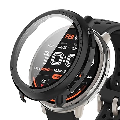 YealRed For Amazfit Active 2 保護ケース 軽量 PC+強化ガラスカバー 9H硬度 取り付け簡単 一体型 全面保護 キズ防止 耐衝撃 HD高透過率 指紋防止 反射低減 Amazfit Active 2 に対応 （ブラック）