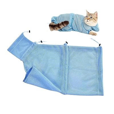 猫用 みのむし袋 脱走防止 多機能ケアバッグ 通気性メッシュ 猫爪切り嫌がる対策 爪切り/耳掃除/投薬対応 暴れる猫対策 洗える ペット保定バッグ ネット袋