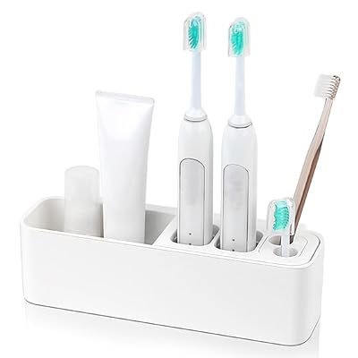 ELECTRO-WEIDEWORLD 歯ブラシスタンド 大容量 最大5本収納 壁掛け可能 仕切り板取り外し可能 歯ブラシたて 水切り フィルムフック付き 歯ブラシ入れ 浮かせる収納 歯ブラシケース おしゃれ 歯ブラシ入れ 洗面所小物収納 歯磨き粉 髭