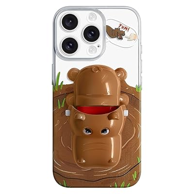 UnnFiko For iPhone 15 Pro Max ケース おもしろ カバ 動物 押すと動く ...