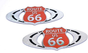 【2個セット】エンブレム ルート66 ステッカー 車 バイク 金属製 レトロ デカール Route66 グッズ