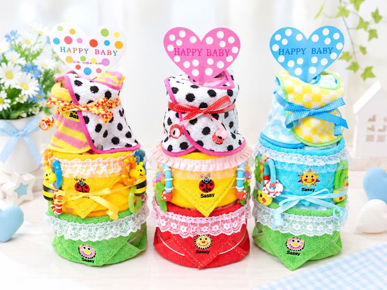 双子用【出産祝い】【おむつケーキ　3段 】【サッシー】【Sassy】☆310-1☆送料無料 ...