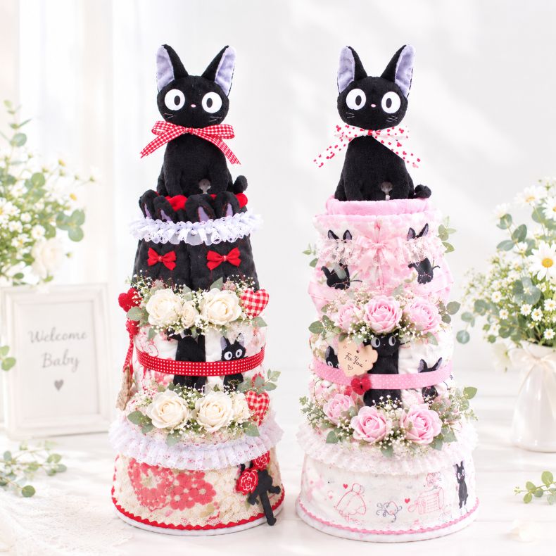 【出産祝い】【おむつケーキ　3段 】【ジブリ】【魔女の宅急便】【ジジ】☆256☆送料...