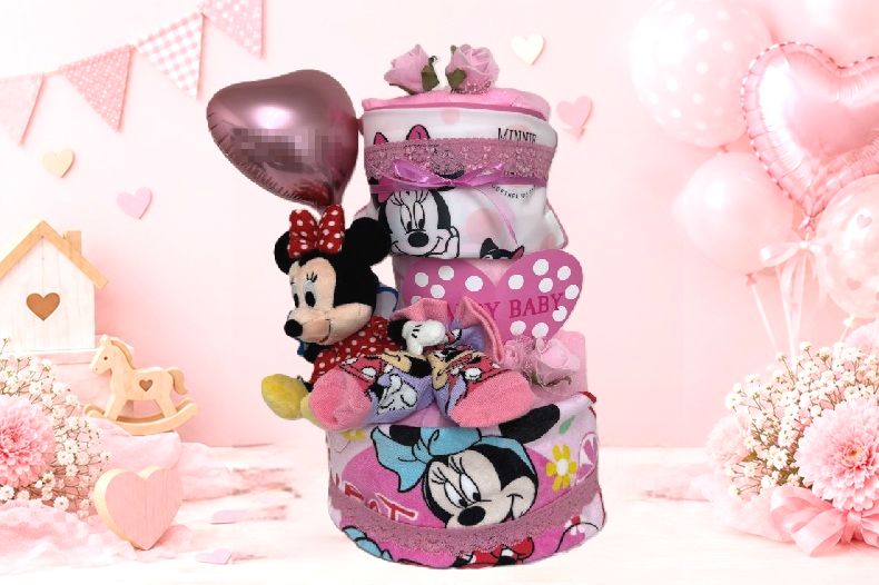 【出産祝い】【おむつケーキ　3段 】【ディズニー】【ミニー】☆254-1☆送料無料 名...