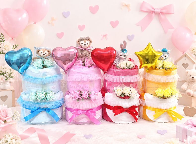 【出産祝い】【おむつケーキ　2段 】【ディズニー 】【ダッフィー】【シェリーメイ】☆349☆送料無料 即日発送オムツケーキ名入れ刺繍