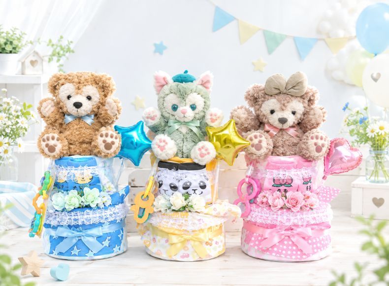 【出産祝い】【おむつケーキ　2段 】【ディズニー 】【ダッフィー】【シェリーメイ】【ジェラトーニー】☆800☆送料無料 即日発送オムツケーキ名入れ刺繍