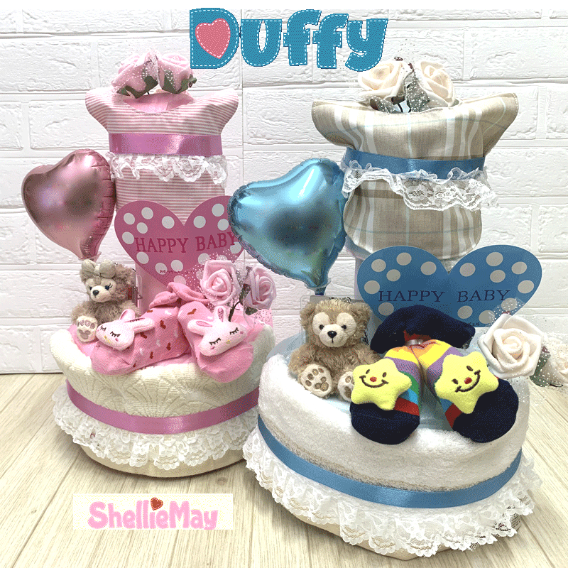【出産祝い】【おむつケーキ 3段 】【ディズニー】【リーナ・ベル】【ダッフィー】【シェリーメイ】☆200-1☆送料無料 名入れ即日発送オムツケーキ