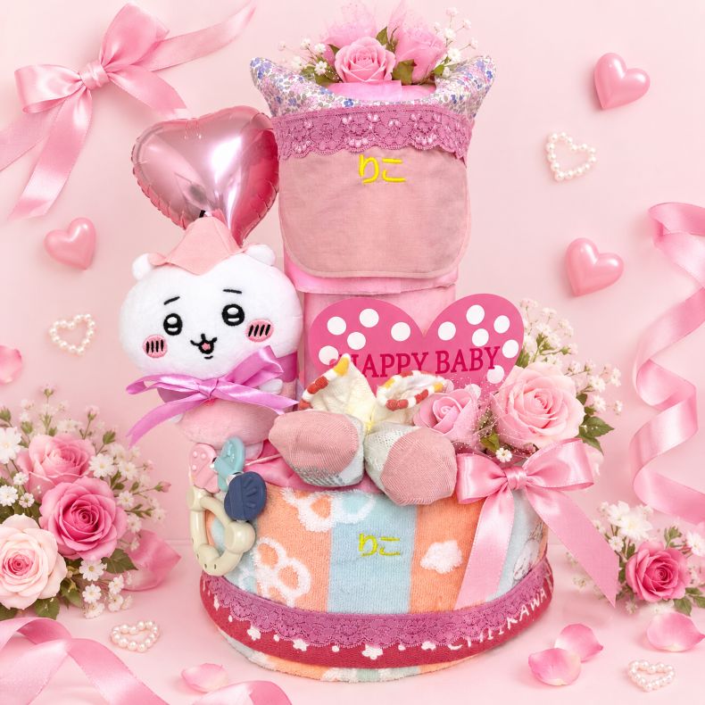 【出産祝い】【ちいかわ】【ハチワレ】【おむつケーキ 3段】【フラワー】男の子【...