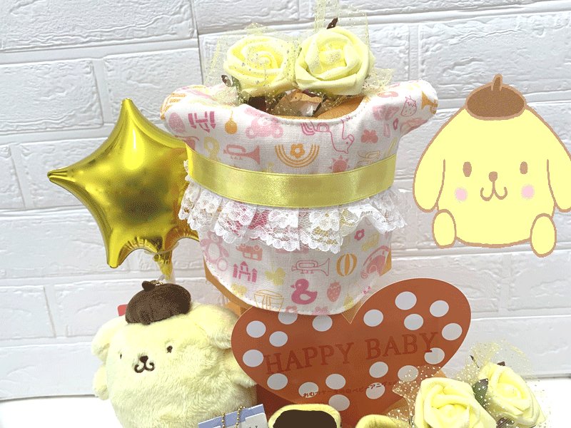 【出産祝い】【おむつケーキ　3段 】ぽむぽむ【サンリオ】ポムポムプリン☆72☆送料...