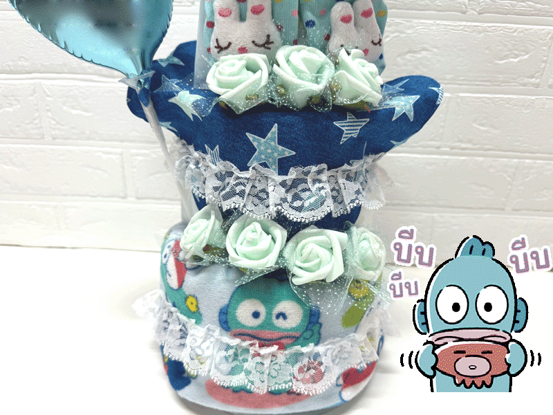 【出産祝い】はんぎょどん【おむつケーキ　3段 】サンリオ【男の子用】【女の子用】【ハンギョドン】☆165☆送料無料 名入れ無料即日発送オムツケーキ