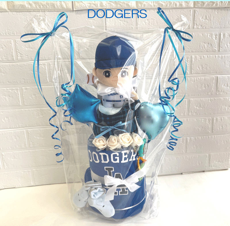 DODGERS【出産祝い】大谷【おむつケーキ 3段 】オオタニ【ドジャース】☆119-1☆送料無料 名入れ無料即日発送オムツケーキ