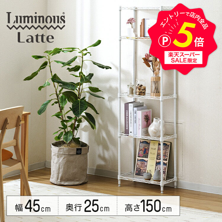 【エントリーで全品P5倍】隙間収納 すき間ラック 幅45 幅25 奥行45 奥行25 5段 ポール径19mm ラック スチールラック 棚 ホワイト 白 フリーラック カラーラック シンプル おしゃれ スリム コンパクト ルミナスラテ 省スペース キッチンラック ランドリーラック ll2545-5wh
